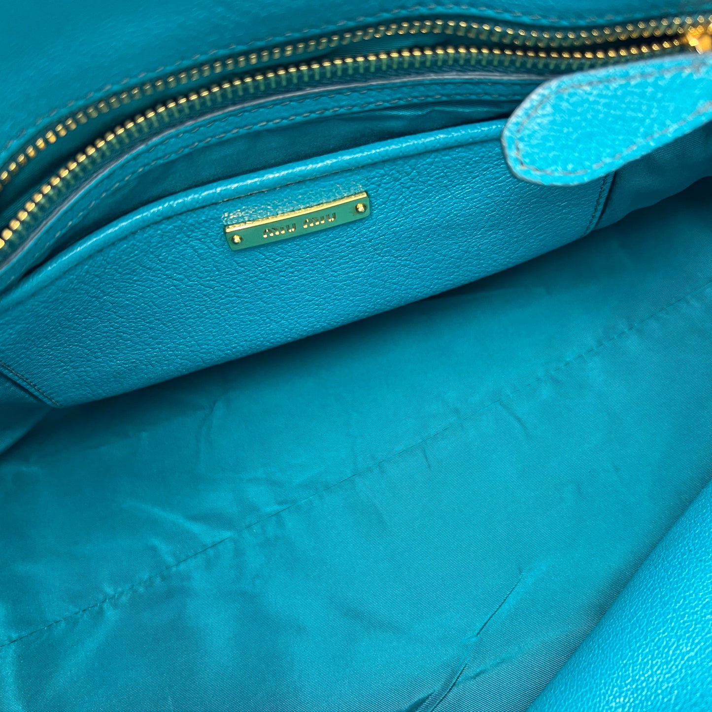 Leather Side Zip Convertible Tote turquoise