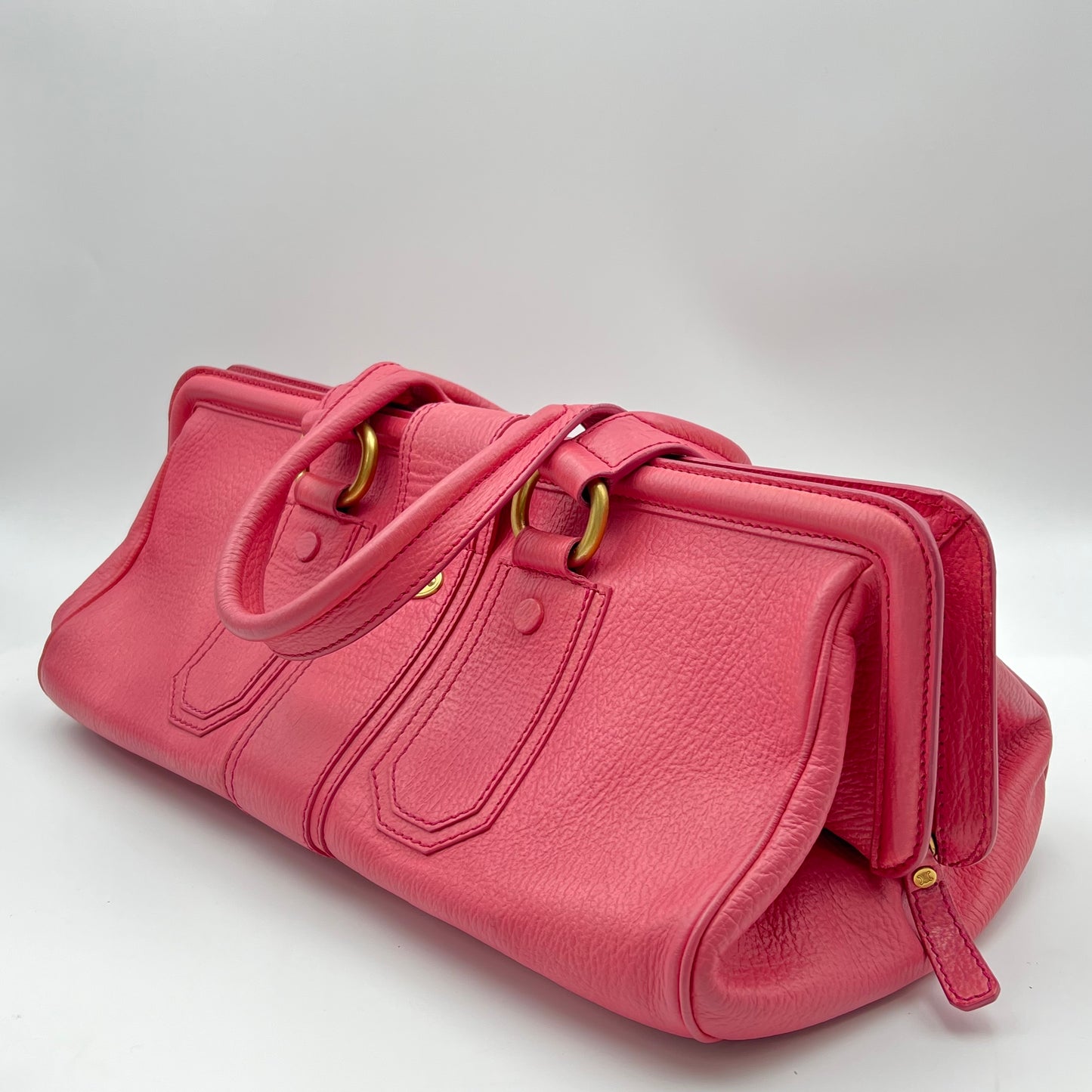 Leather Large Ella Framed Satchel Pink