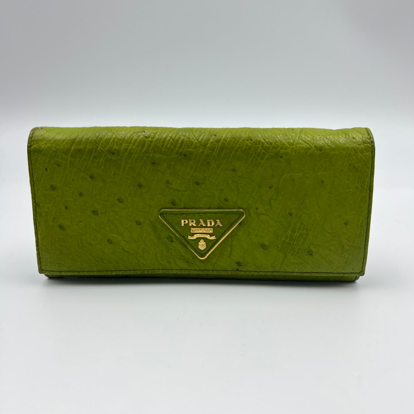 Green Ostrich Flap Continental Wallet