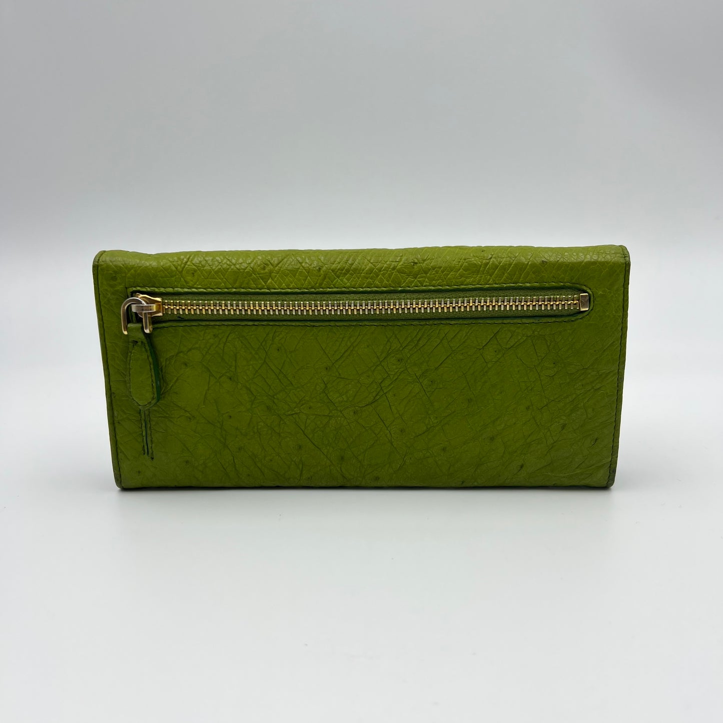 Green Ostrich Flap Continental Wallet
