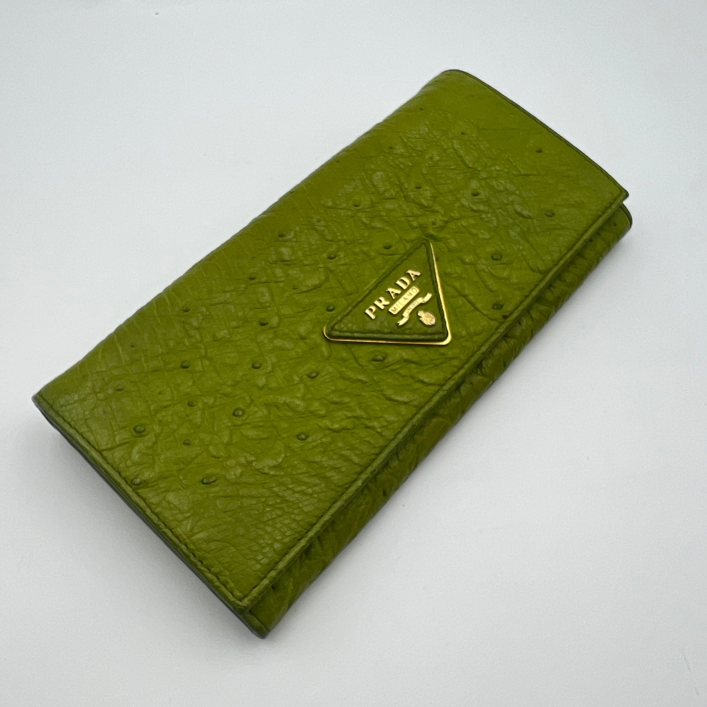 Green Ostrich Flap Continental Wallet