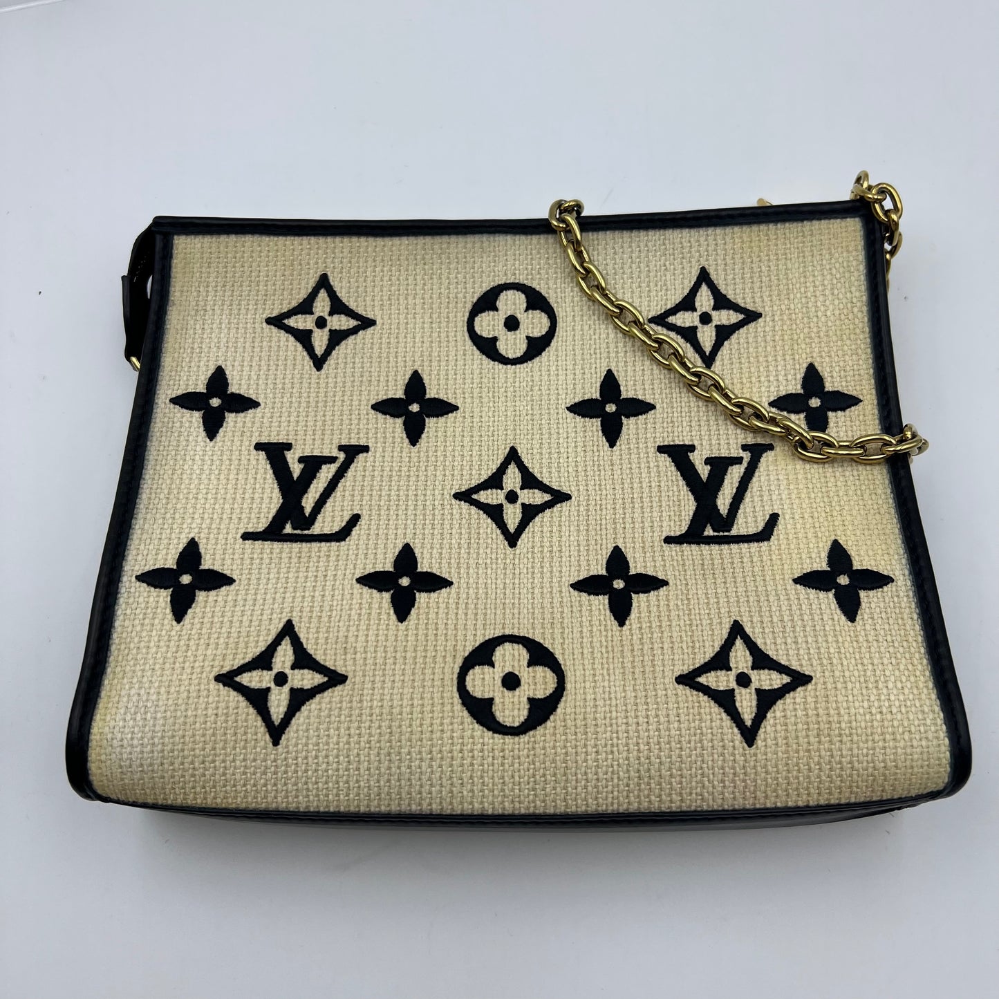 Raffia Toiletry Pouch With Chain