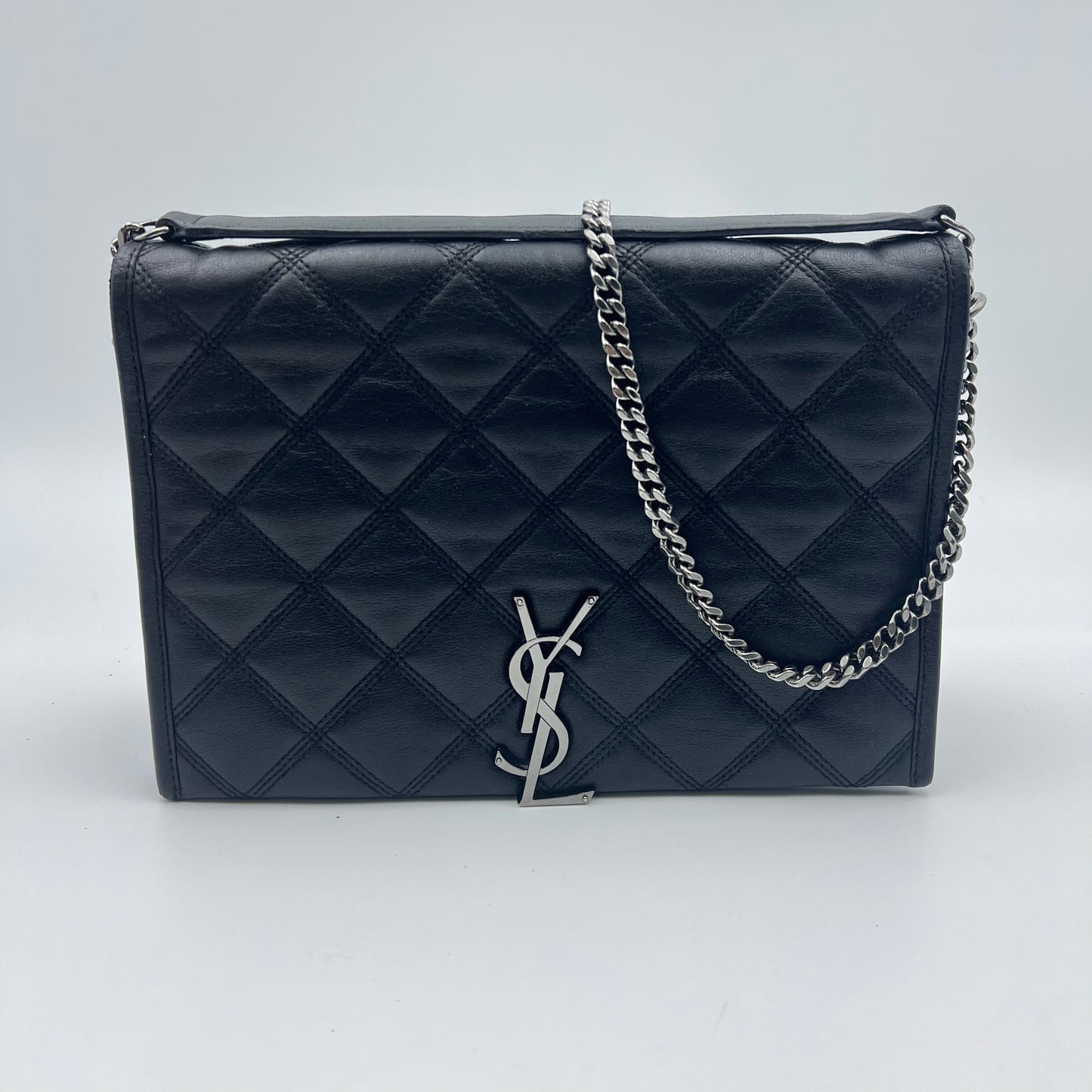 Lambskin Diamond Quilted Becky Chain Wallet Black