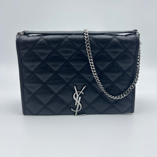Lambskin Diamond Quilted Becky Chain Wallet Black