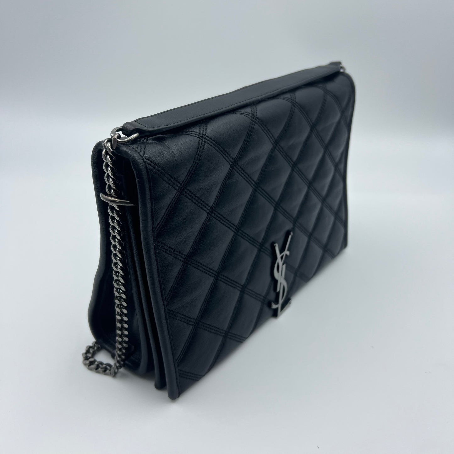 Lambskin Diamond Quilted Becky Chain Wallet Black