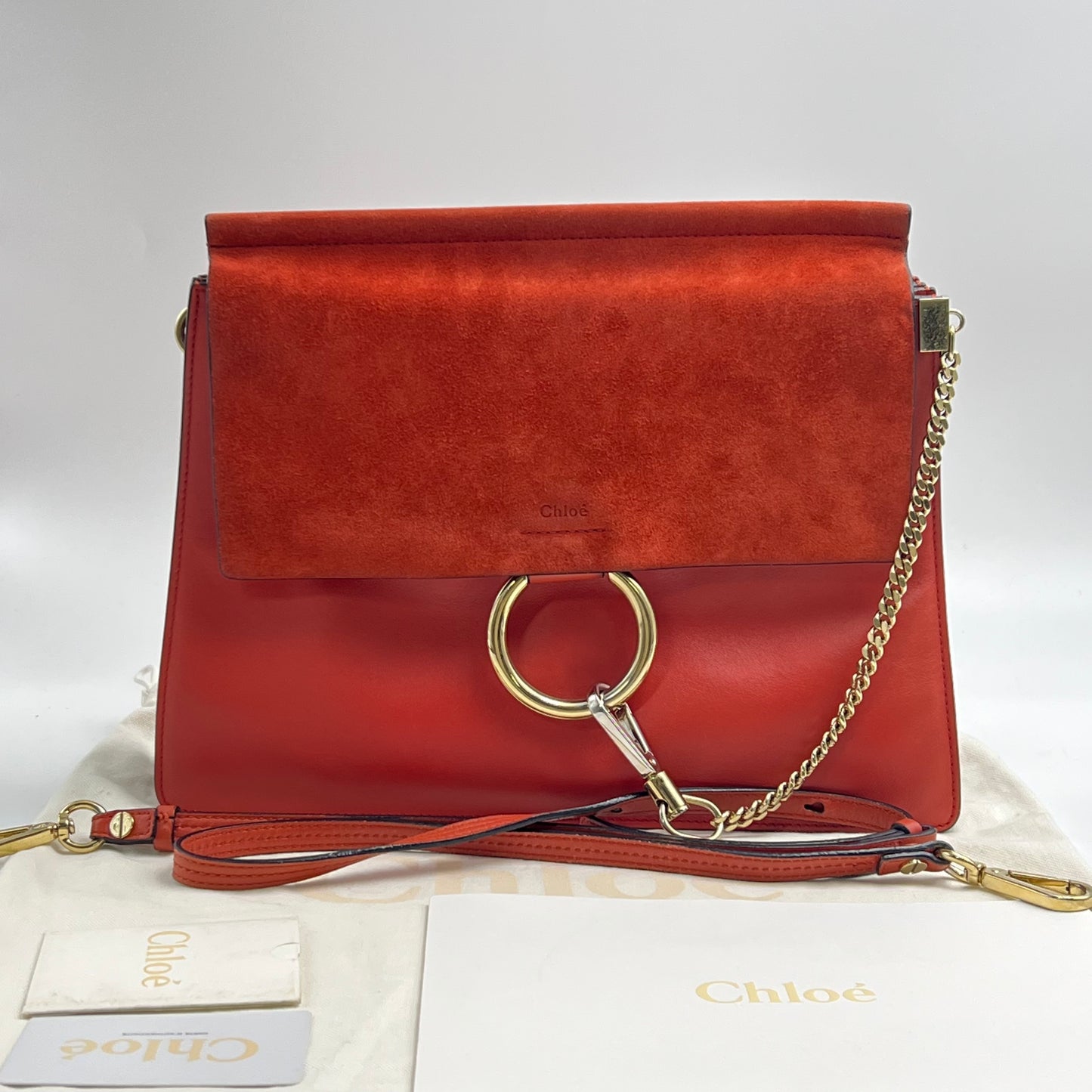 Red Leather/Suede Faye Medium Shoulder Bag