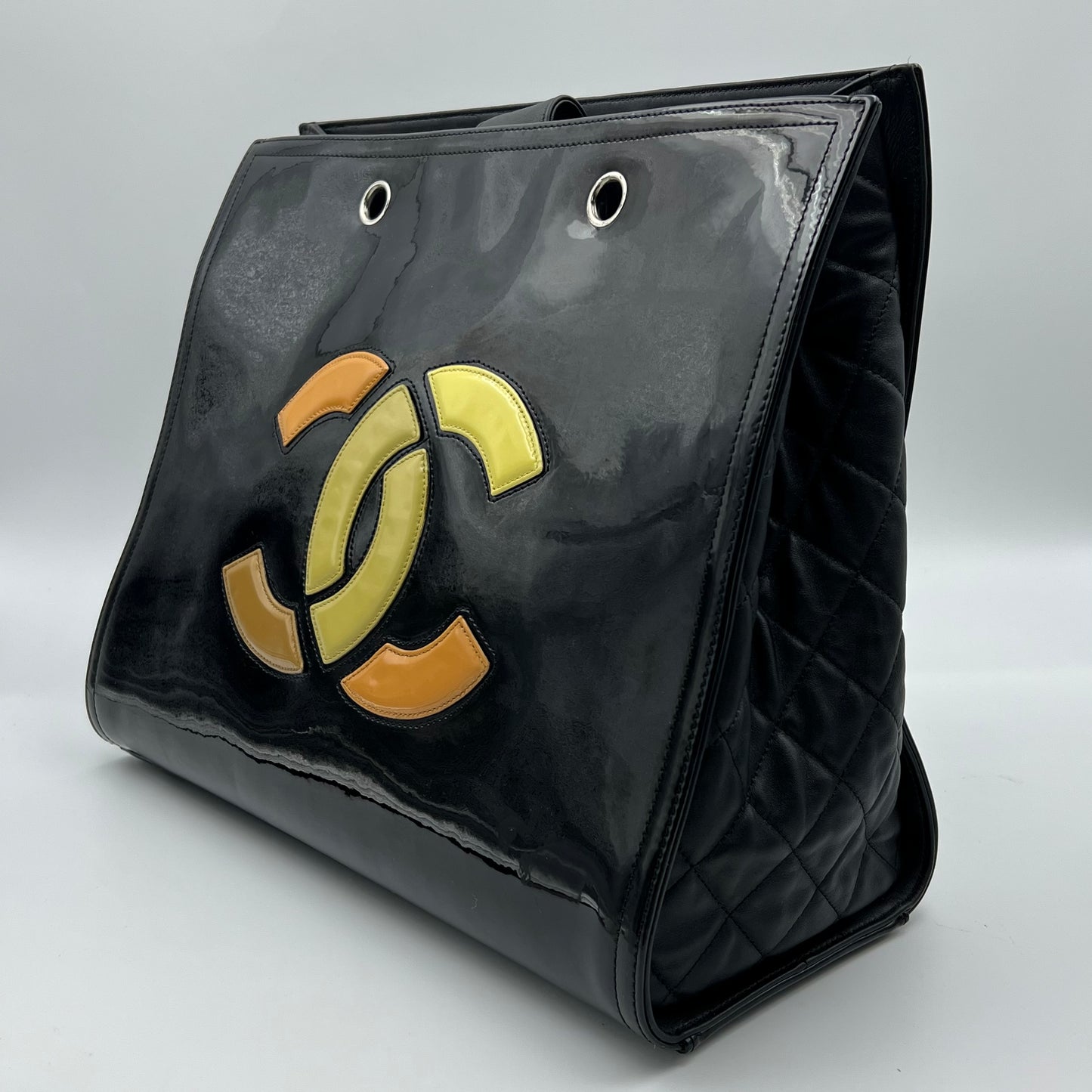 CC Mark Shoulder Lipstick Bag Double Chain Shoulder Bag enamel Black