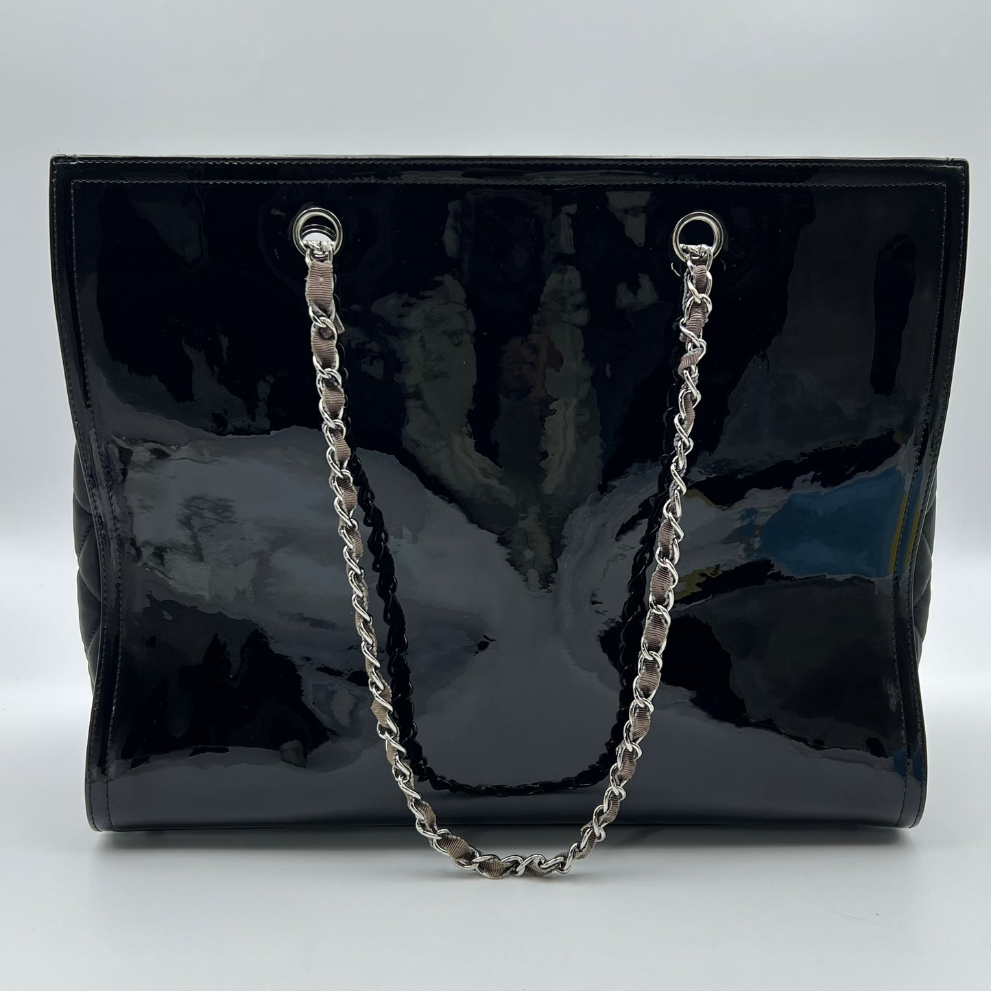 CC Mark Shoulder Lipstick Bag Double Chain Shoulder Bag enamel Black