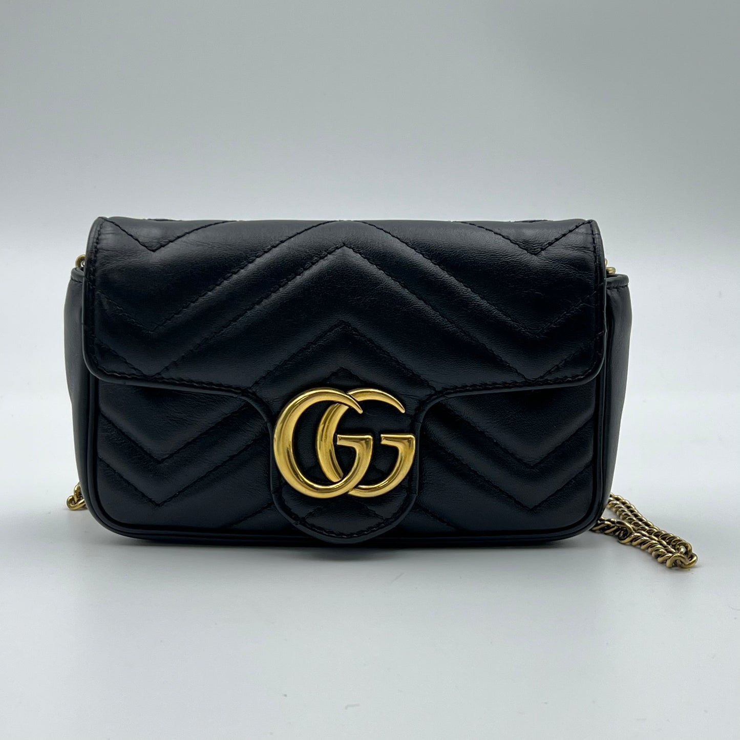 Calfskin Matelasse Super Mini GG Marmont Shoulder Bag Black