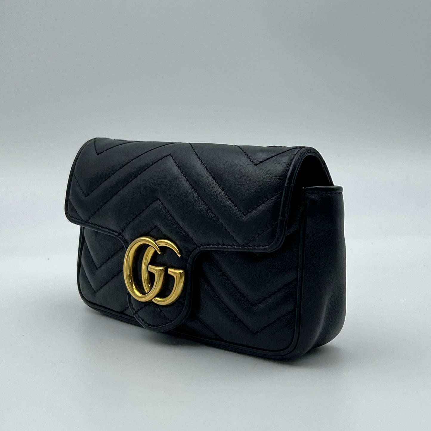 Calfskin Matelasse Super Mini GG Marmont Shoulder Bag Black