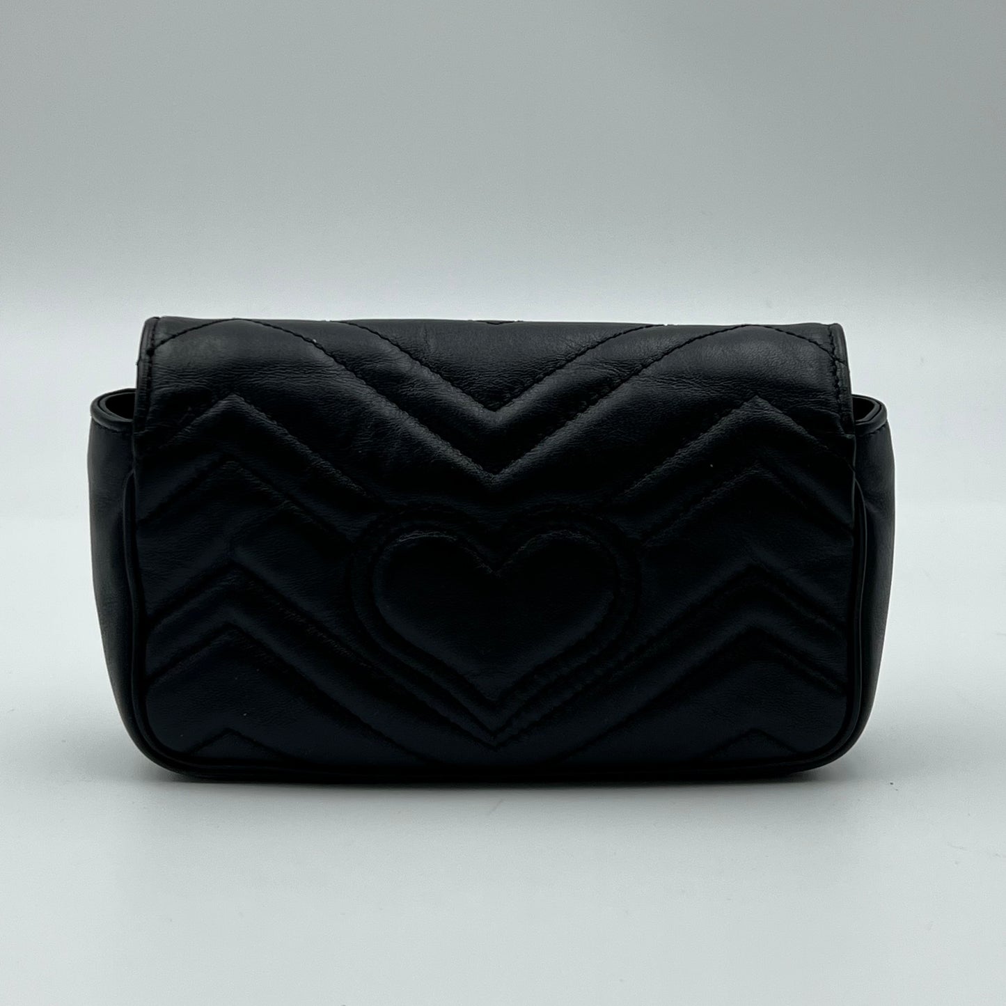 Calfskin Matelasse Super Mini GG Marmont Shoulder Bag Black