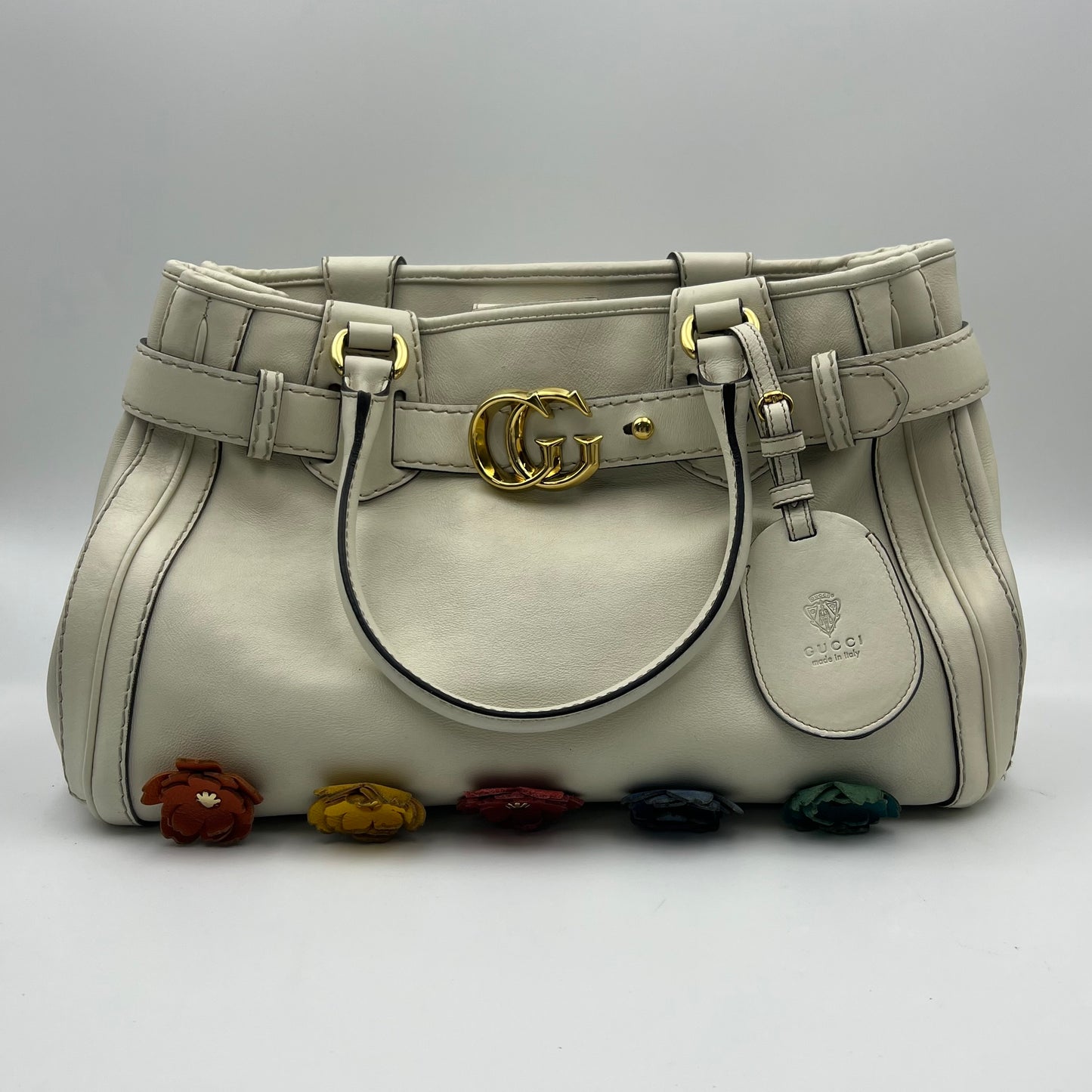 GG Running Tote Leather Medium White with flower limited edition