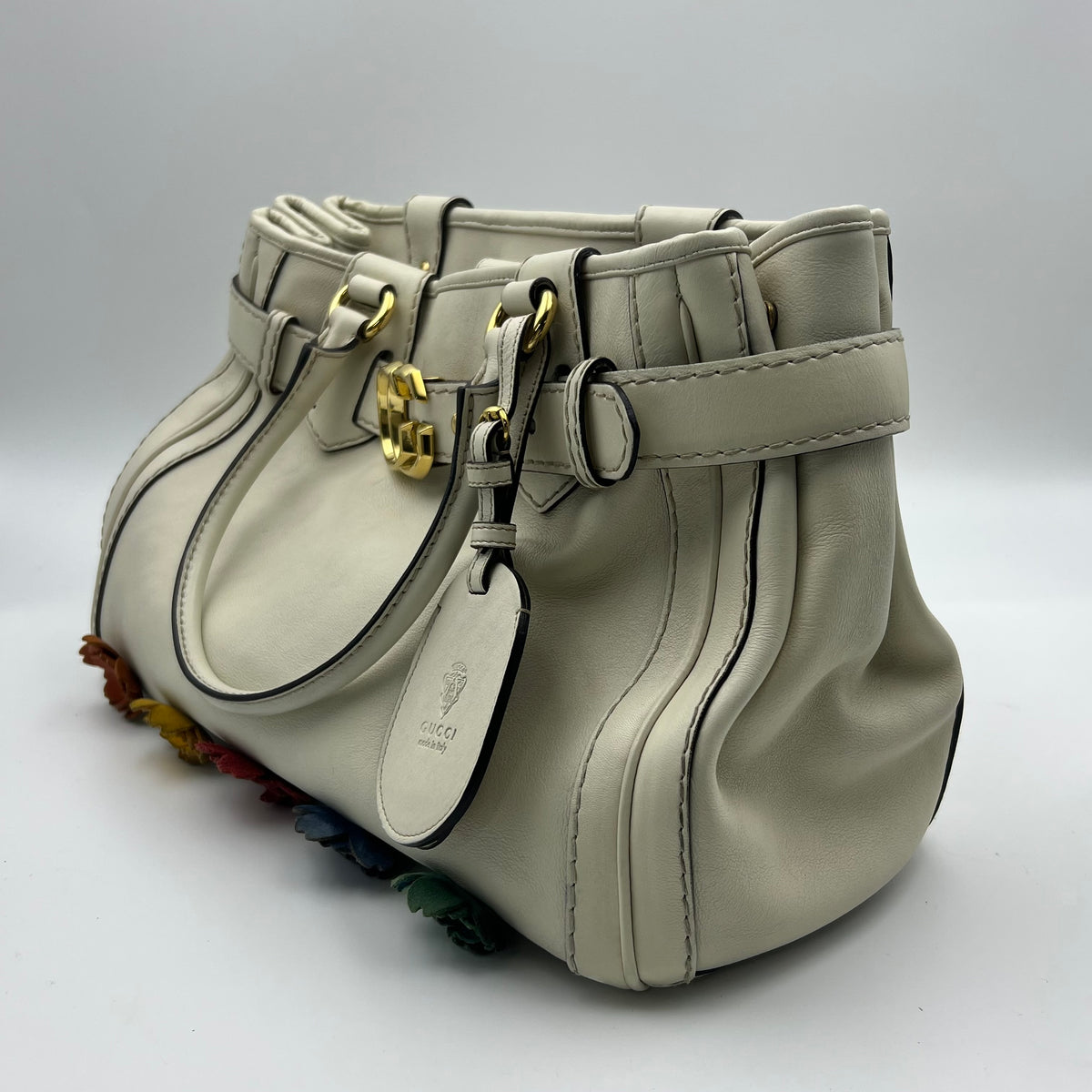 GG Running Tote Leather Medium White with flower limited edition — view 3 of 9 GG Running Tote Leather Medium White with flower limited edition, view 3 of 9