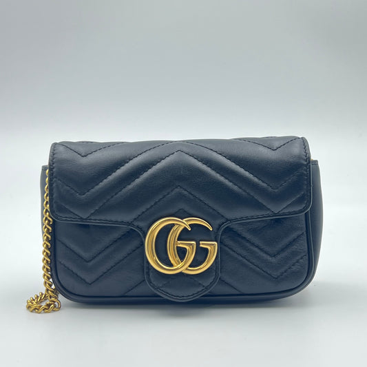 Calfskin Matelasse Super Mini GG Marmont Shoulder Bag Black