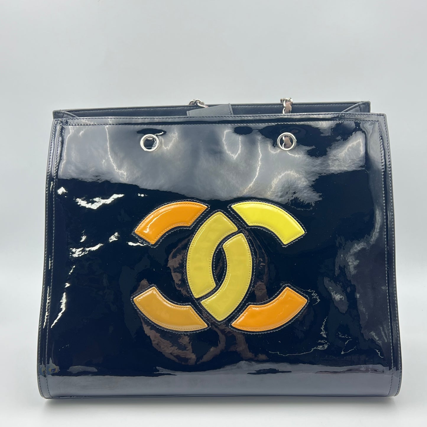 CC Mark Shoulder Lipstick Bag Double Chain Shoulder Bag enamel Black