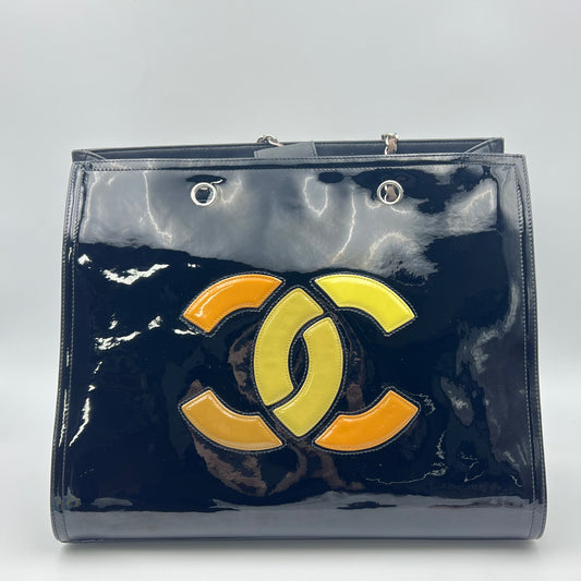 CC Mark Shoulder Lipstick Bag Double Chain Shoulder Bag enamel Black