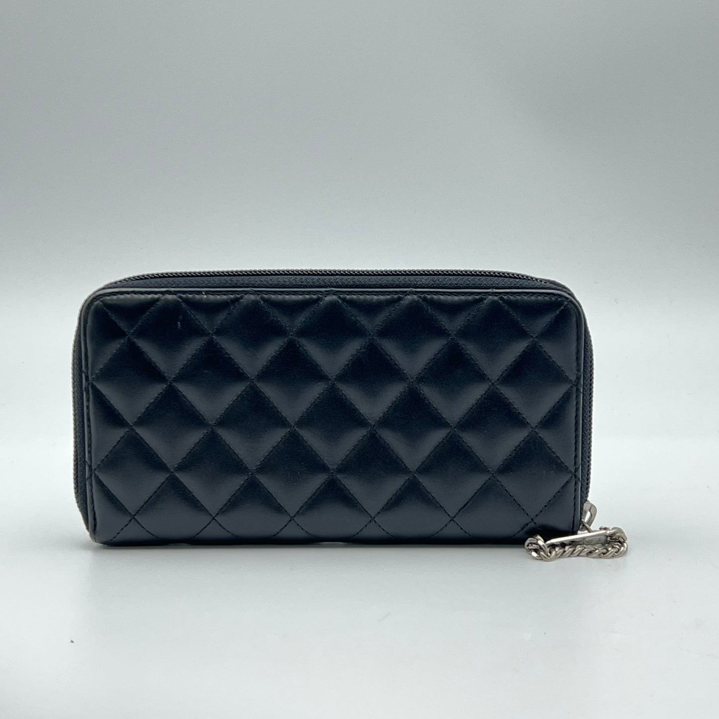 Black Quilted Leather Ligne Cambon Zip Around Wallet