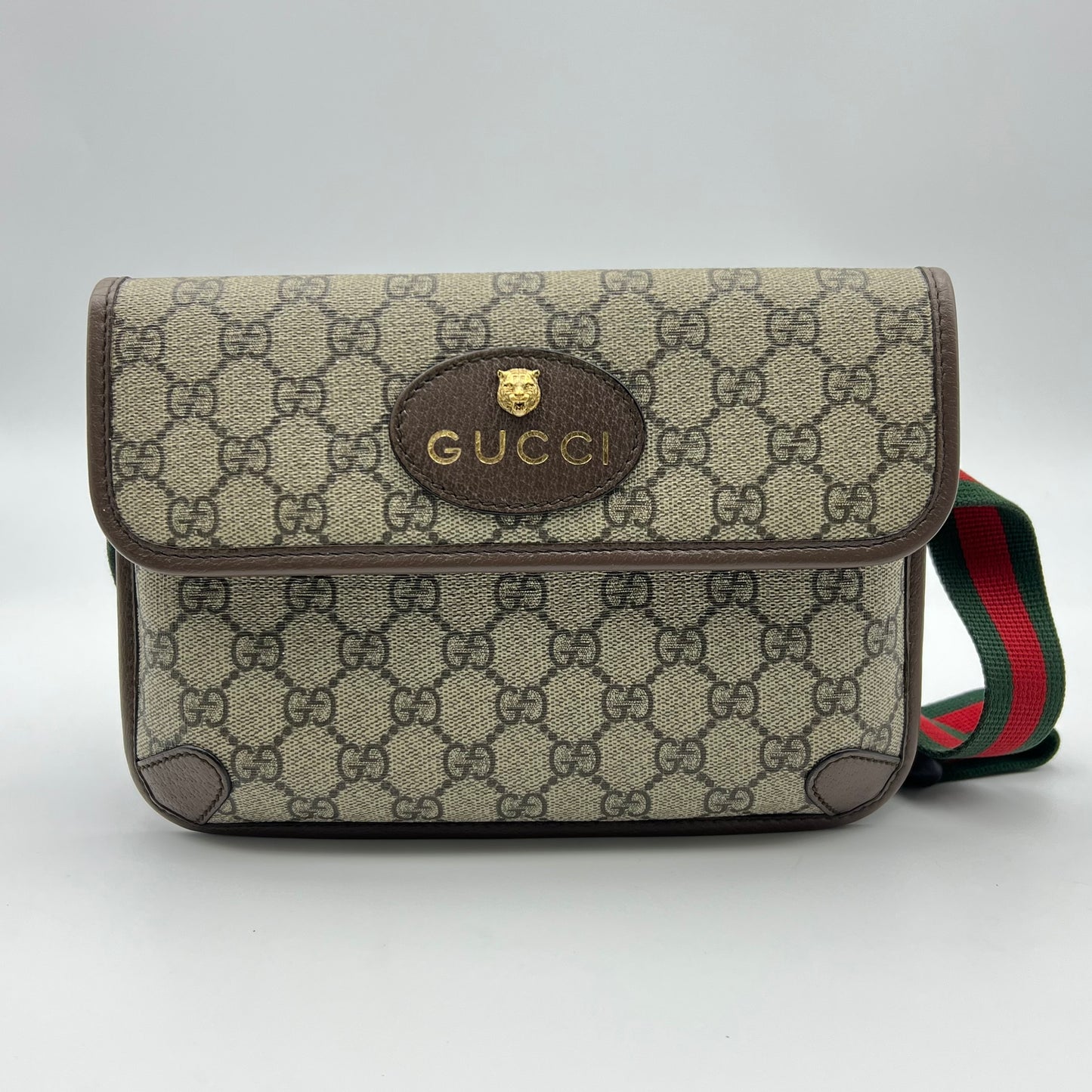 GG Supreme Monogram Neo Vintage Web Belt Bag Brown