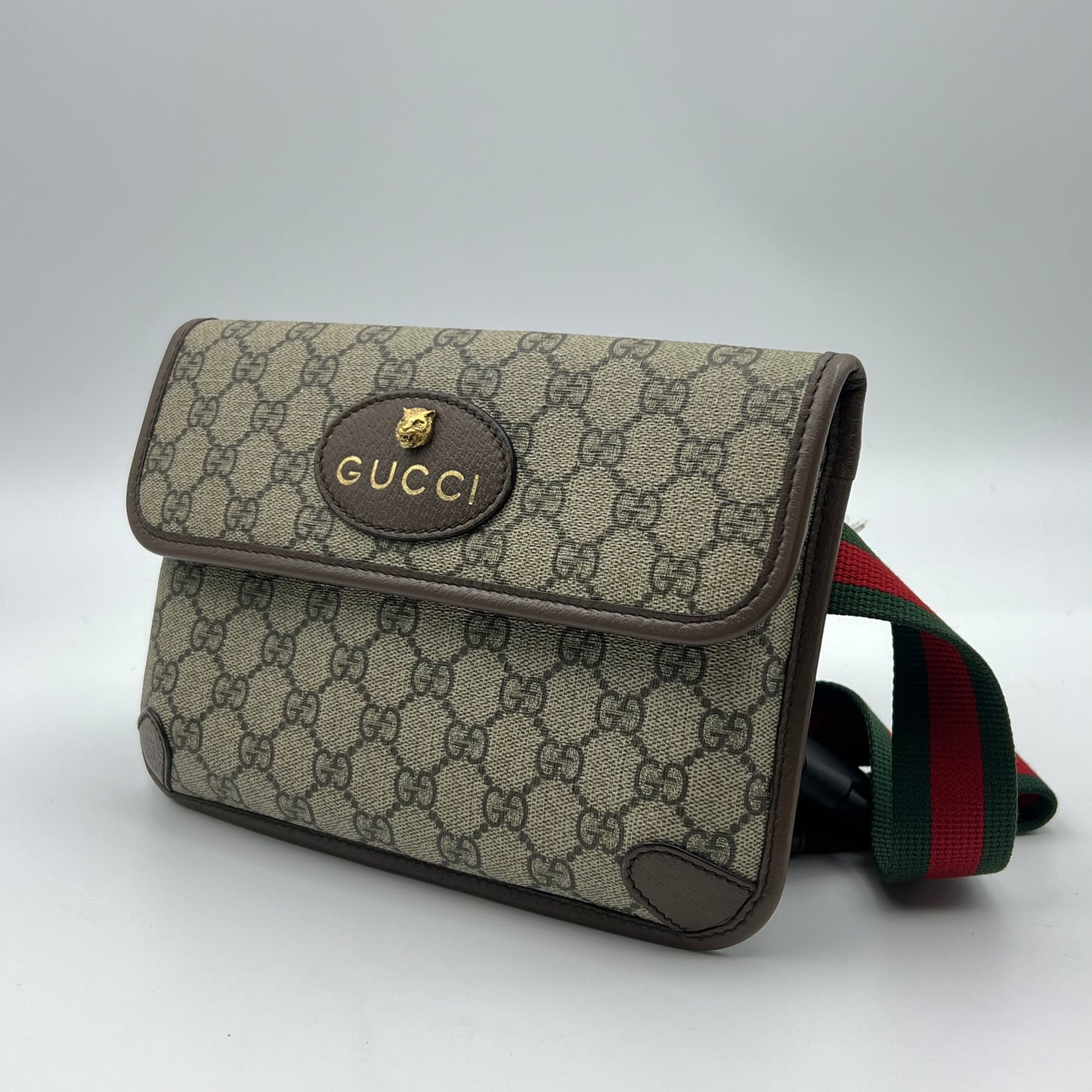 GG Supreme Monogram Neo Vintage Web Belt Bag Brown