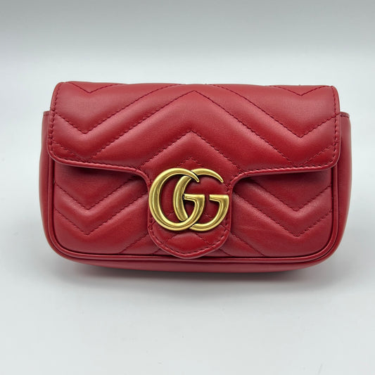 Calfskin Matelasse Super Mini GG Marmont Red