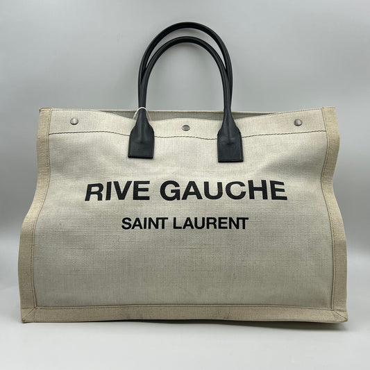 Linen Calfskin Rive Gauche Tote Optic White