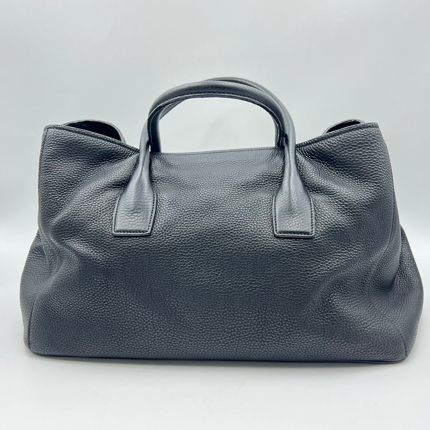 Vitello Daino Leather Shopping Tote Black