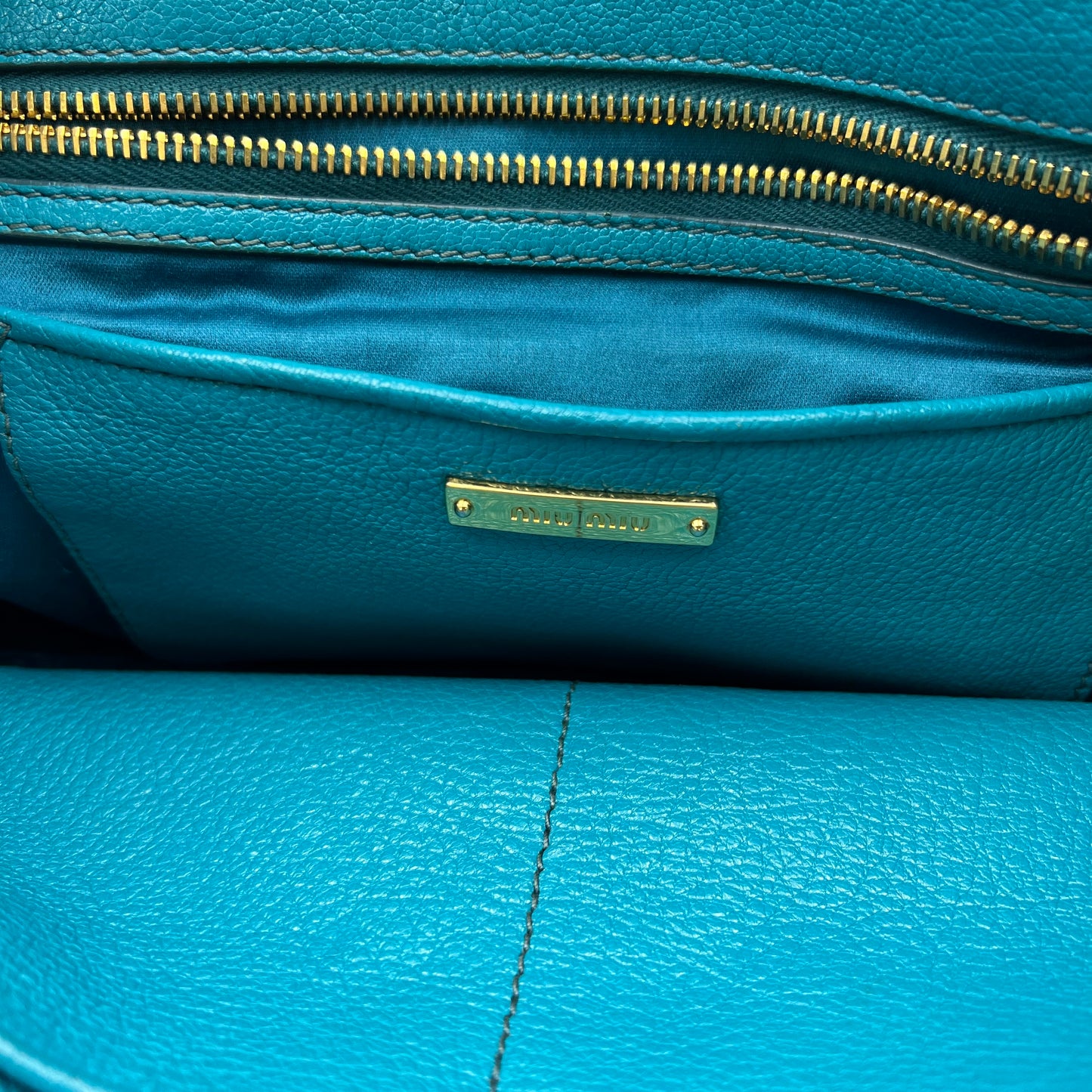 Leather Side Zip Convertible Tote Small turquoise
