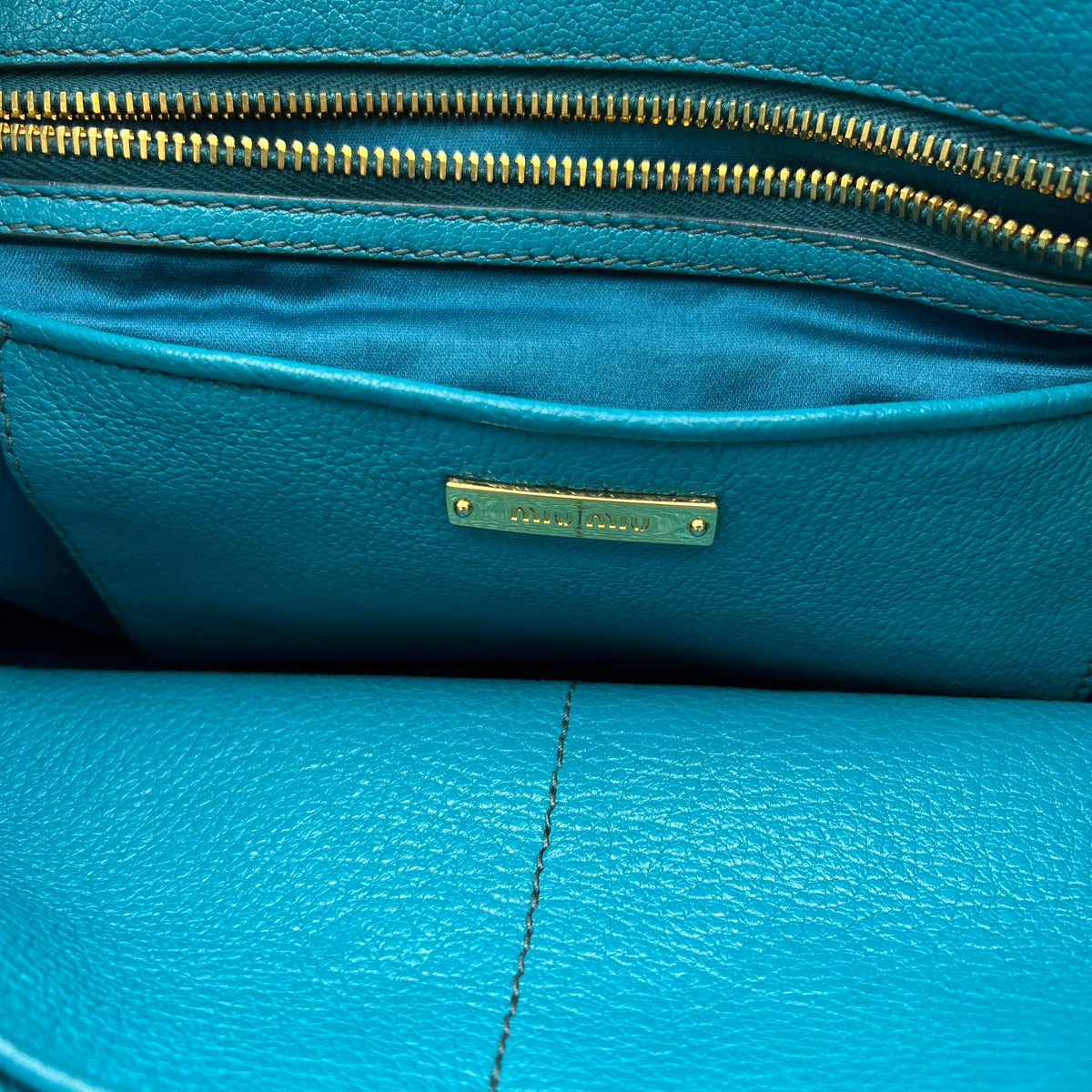 Miu Miu Leather Side Zip Convertible Tote Small turquoise — view 6 of 9 Leather Side Zip Convertible Tote Small turquoise, view 6 of 9