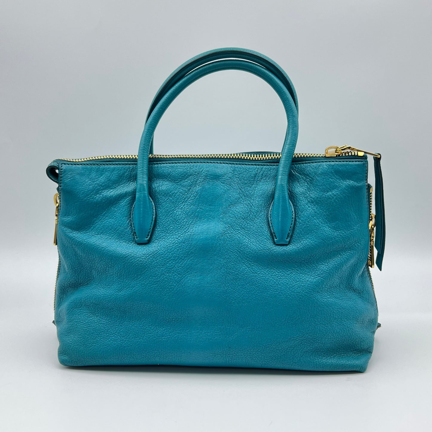 Leather Side Zip Convertible Tote Small turquoise
