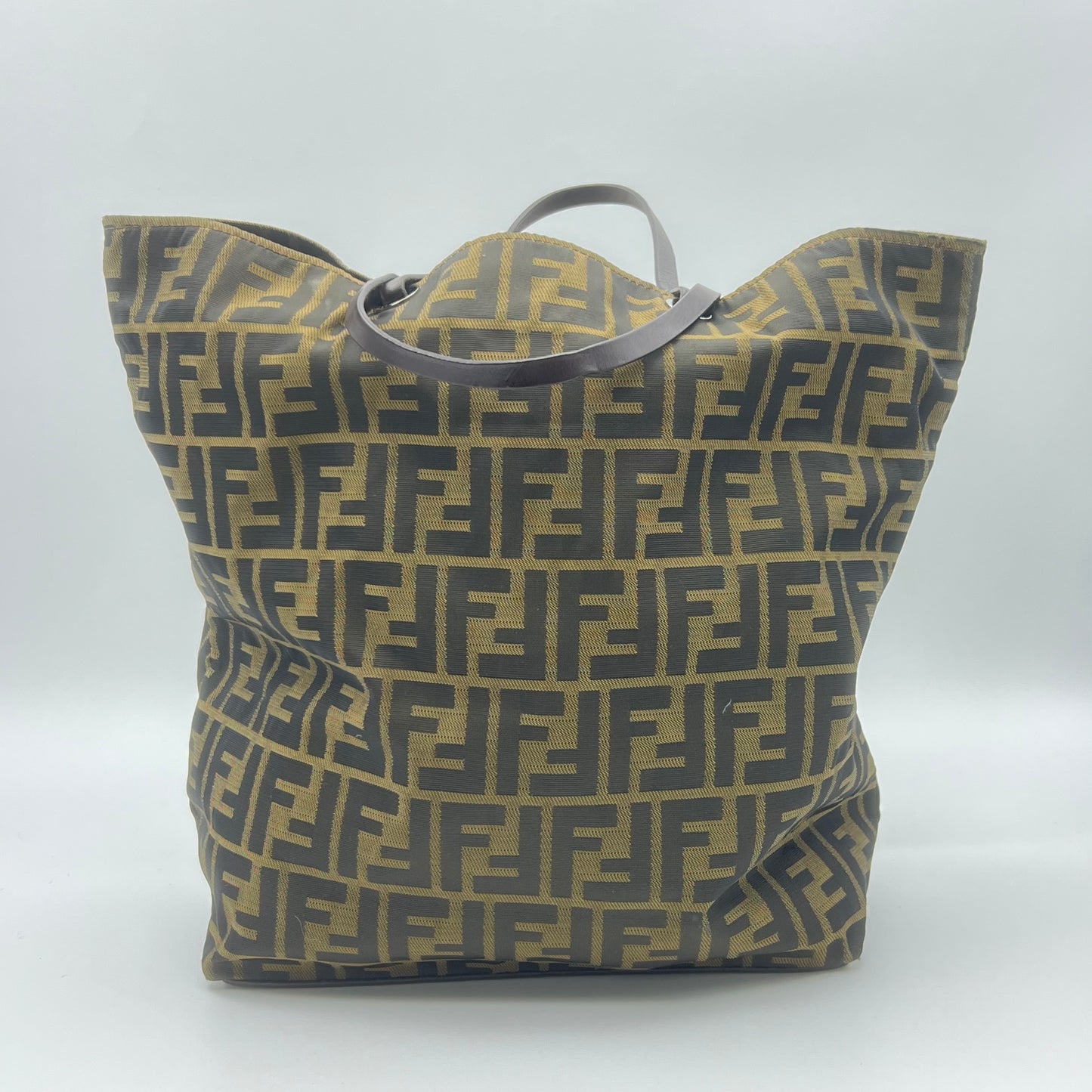 Zucca Canvas Leather Tote Bag Brown