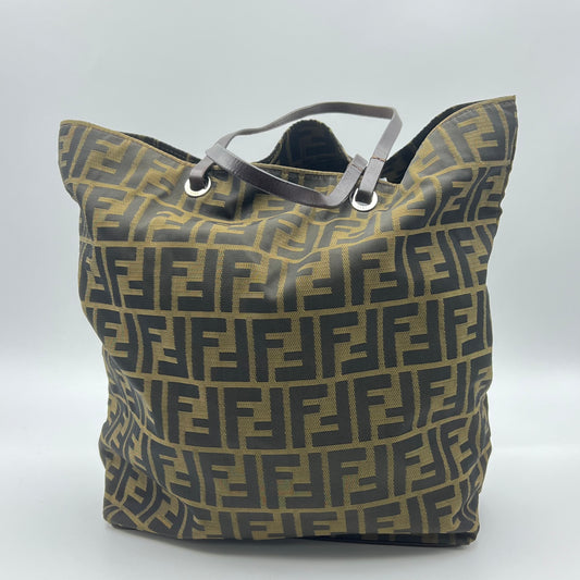 Zucca Canvas Leather Tote Bag Brown