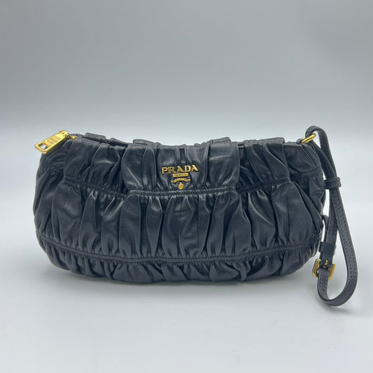 Nappa Gaufre Wristlet Clutch Black