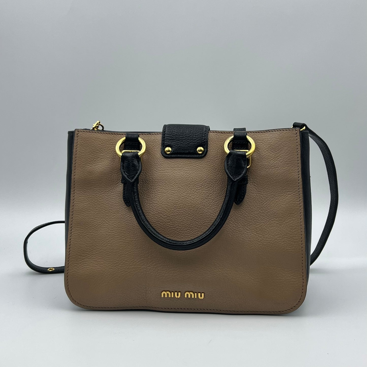 Madras Leather Handbag Beige and Black