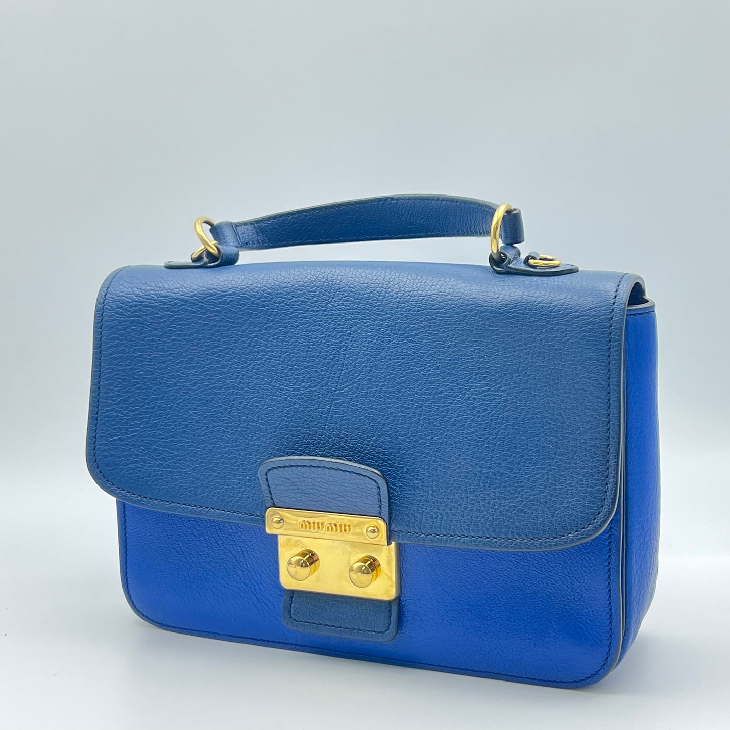 Leather Top Handle Bag Blue