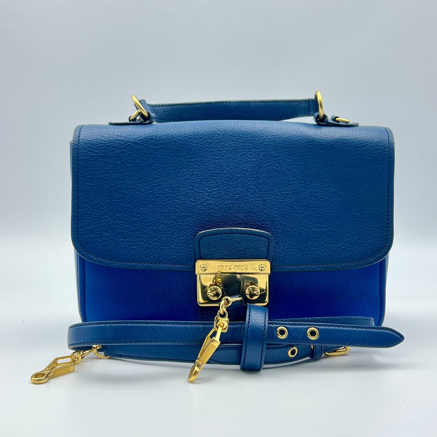 Leather Top Handle Bag Blue