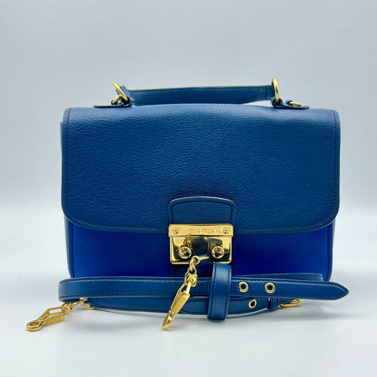 Leather Top Handle Bag Blue