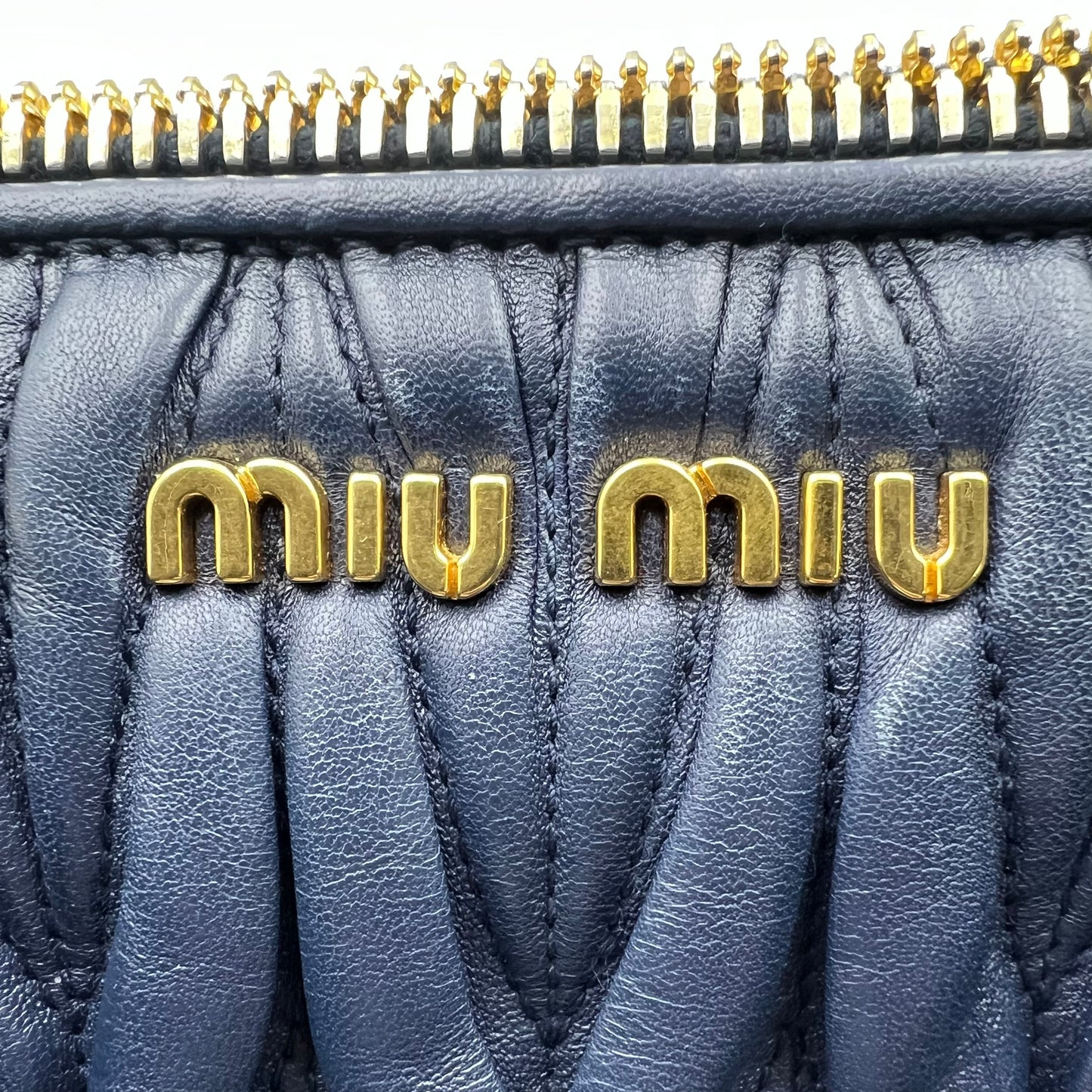 Blue Matelassé Leather Top Zip Satchel