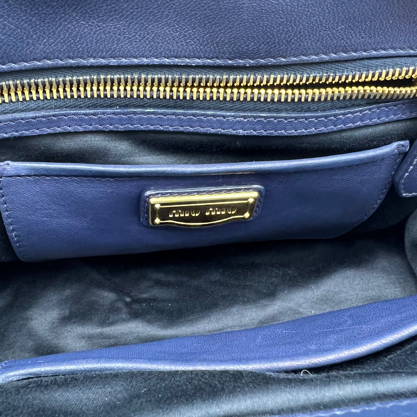 Blue Matelassé Leather Top Zip Satchel