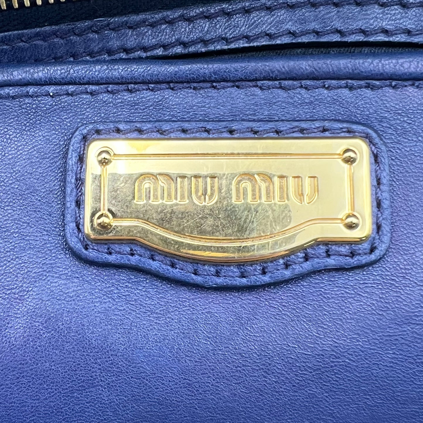 Blue Matelassé Leather Top Zip Satchel