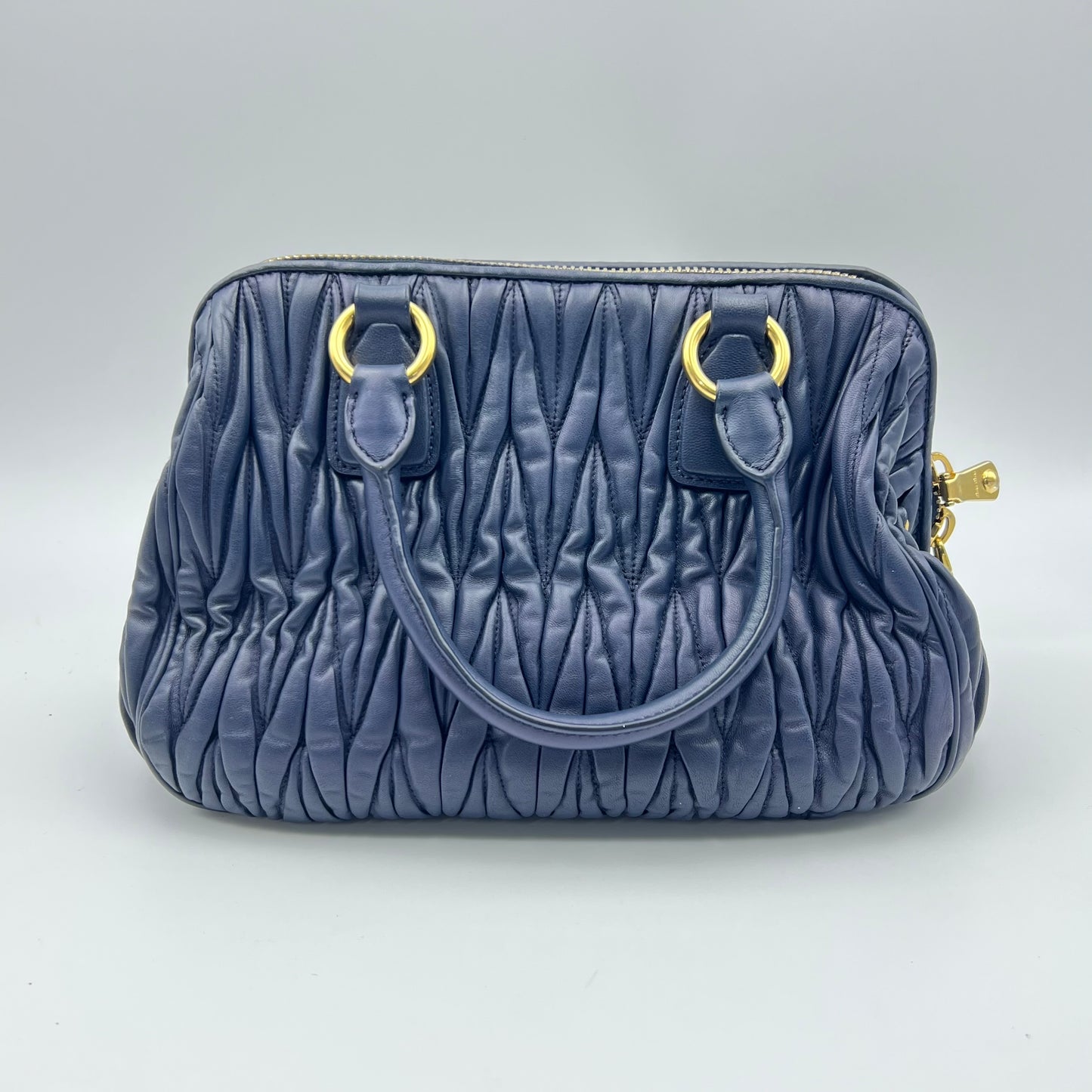 Blue Matelassé Leather Top Zip Satchel