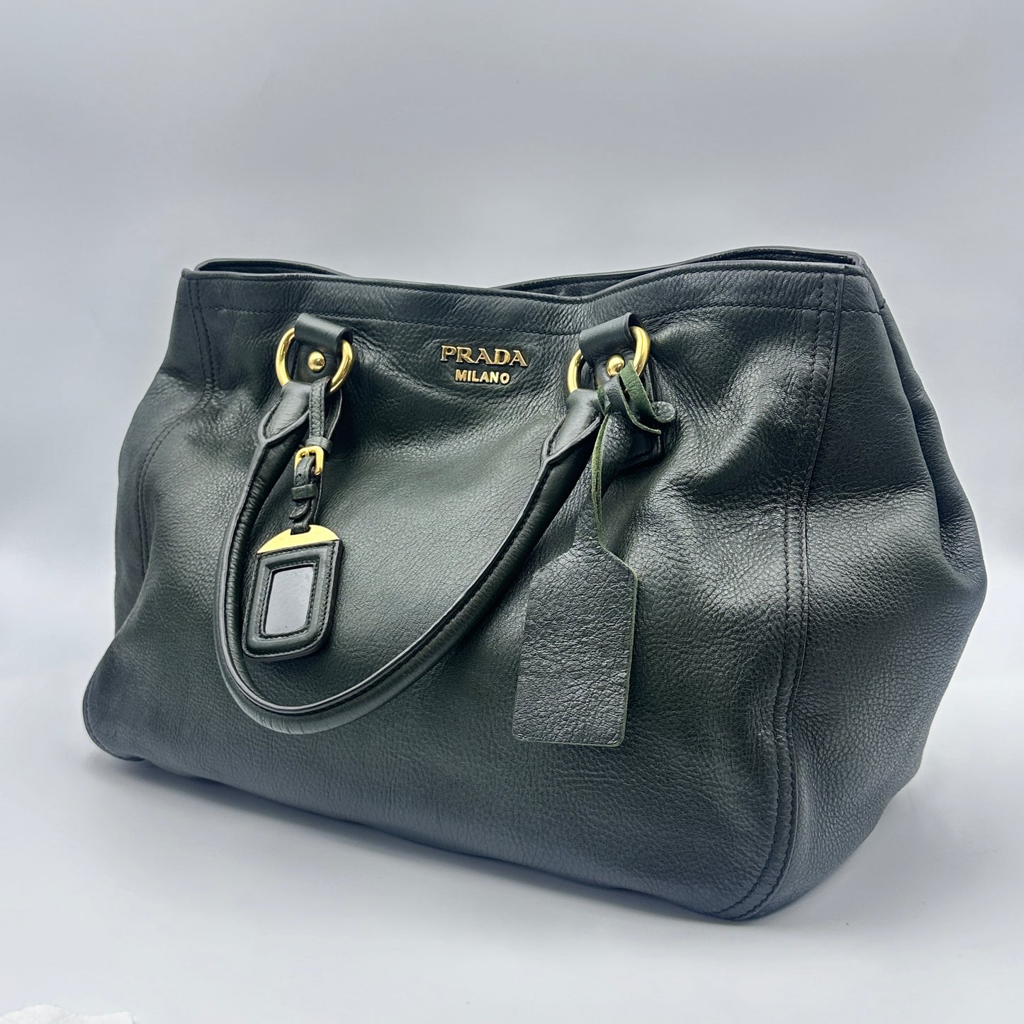 Vitello Daino Handle Bag Dark Green