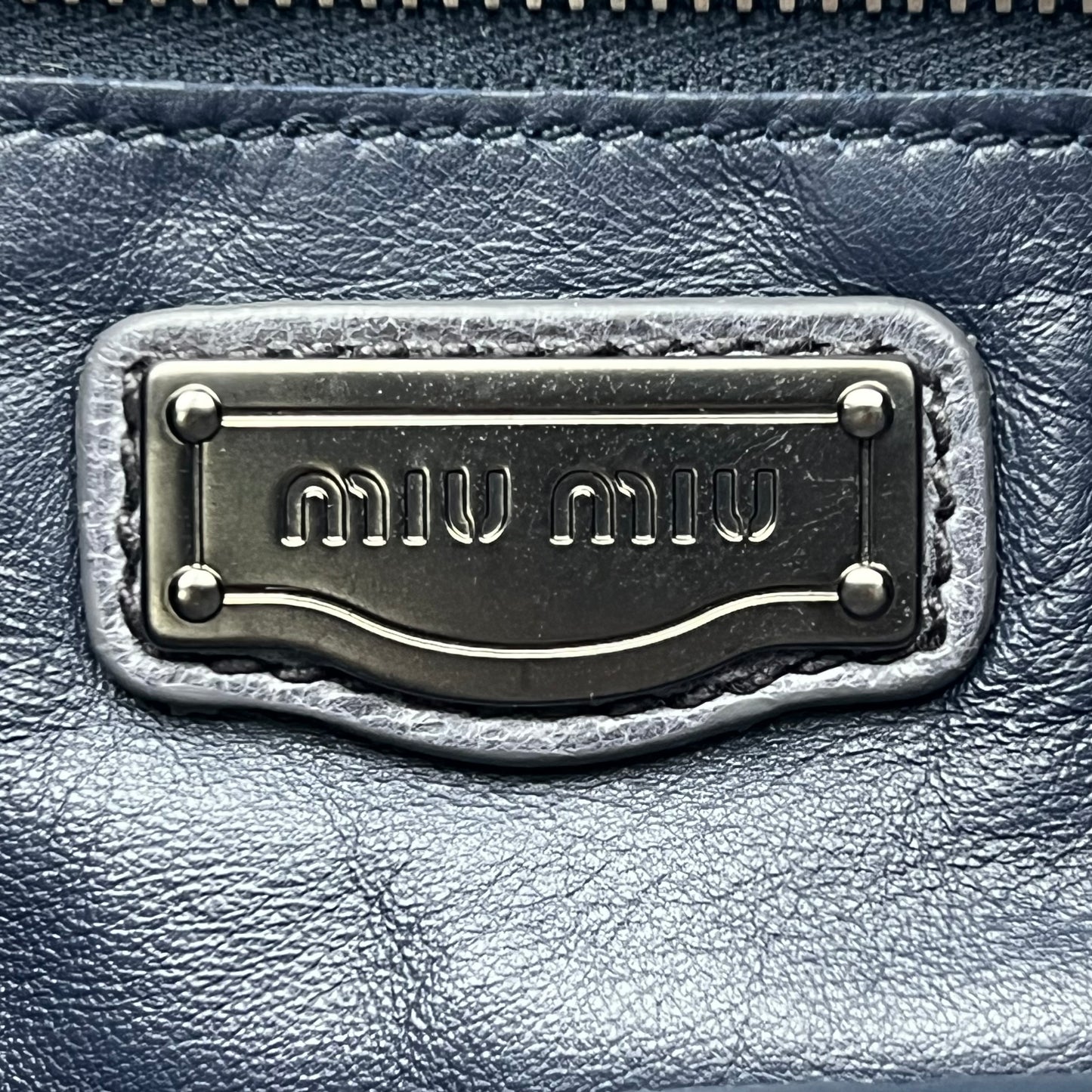 Leather Top Handle Tote Blue Grey