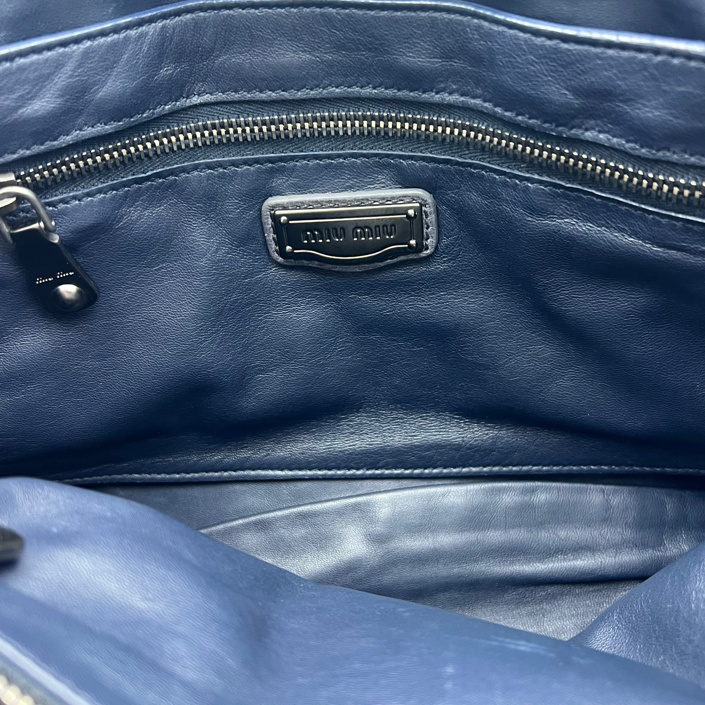 Leather Top Handle Tote Blue Grey