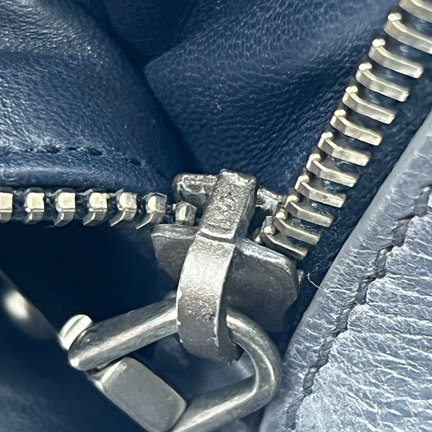 Leather Top Handle Tote Blue Grey
