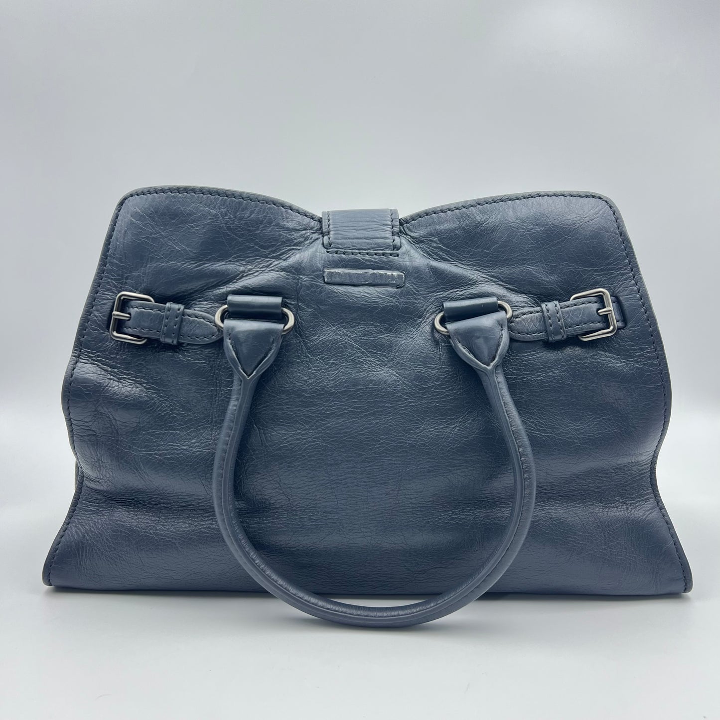 Leather Top Handle Tote Blue Grey