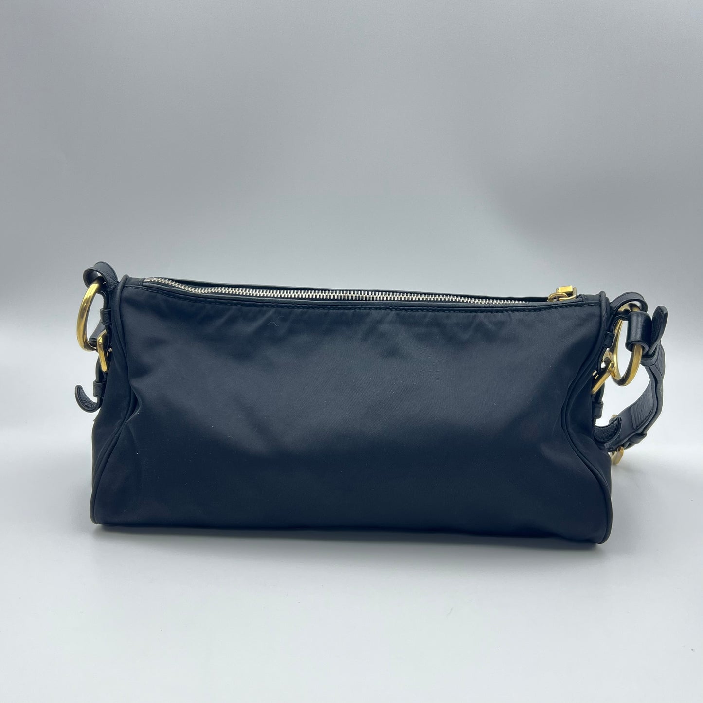 Black Tessuto Nylon and Saffiano Leather Shoulder Bag