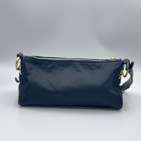 Black Tessuto Nylon and Saffiano Leather Shoulder Bag
