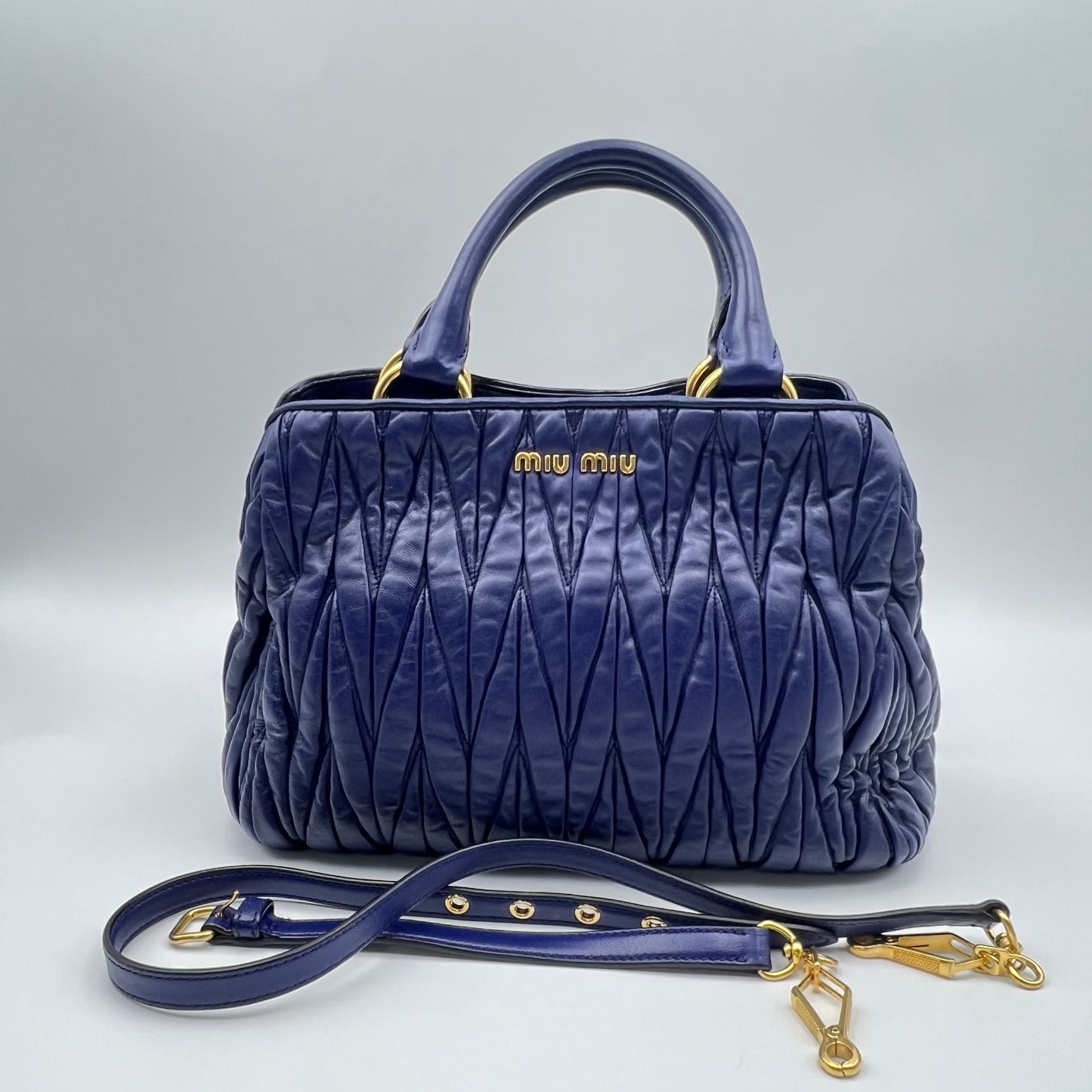 Blue Matelasse Leather Tote Bag