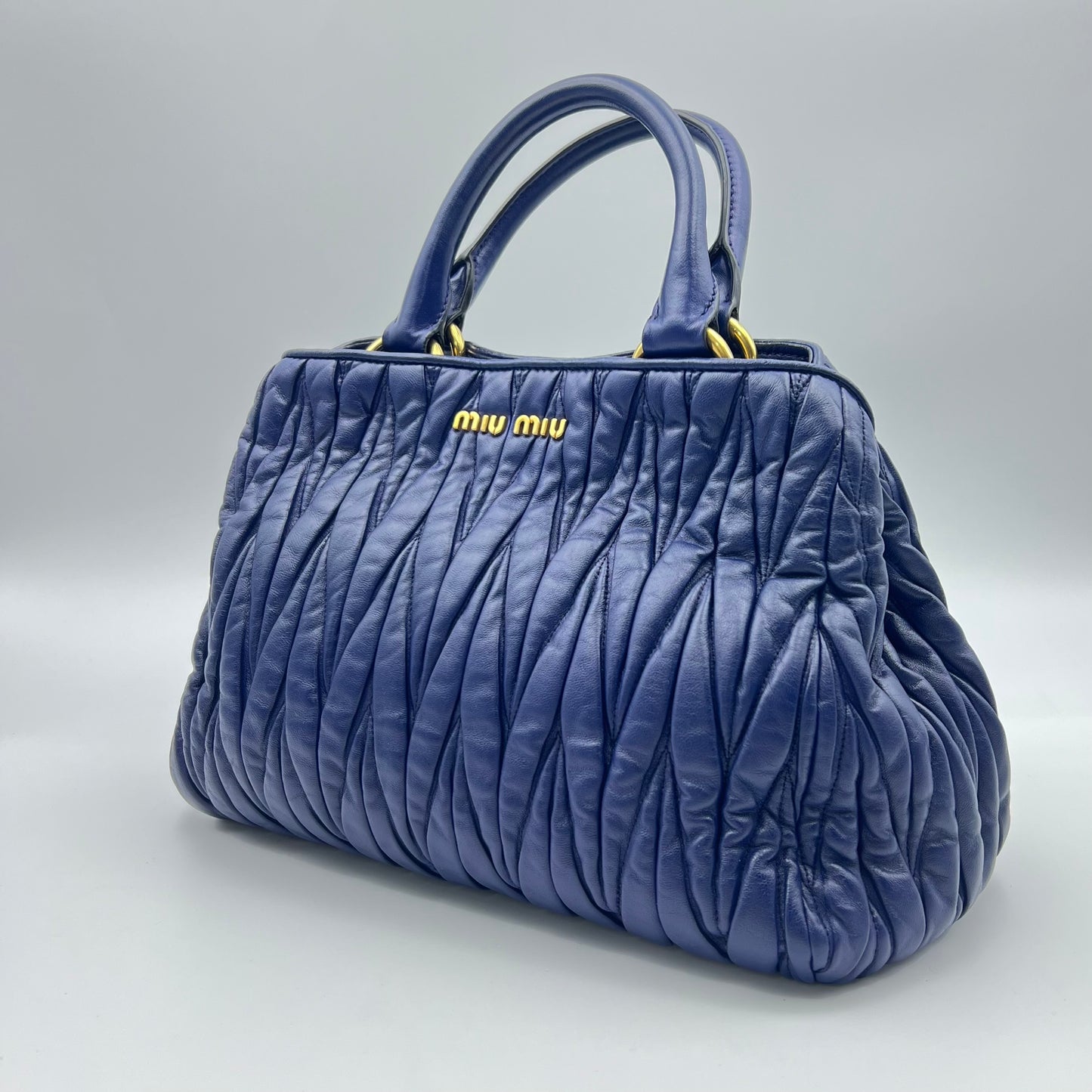 Blue Matelasse Leather Tote Bag