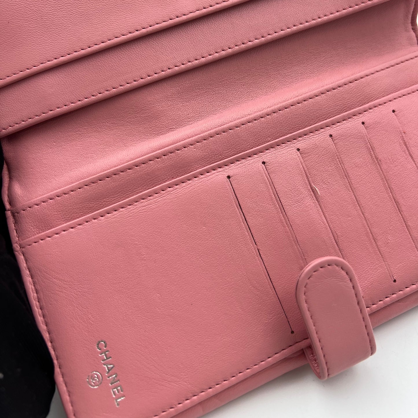 Pink Camellia Embossed Leather Continental Wallet